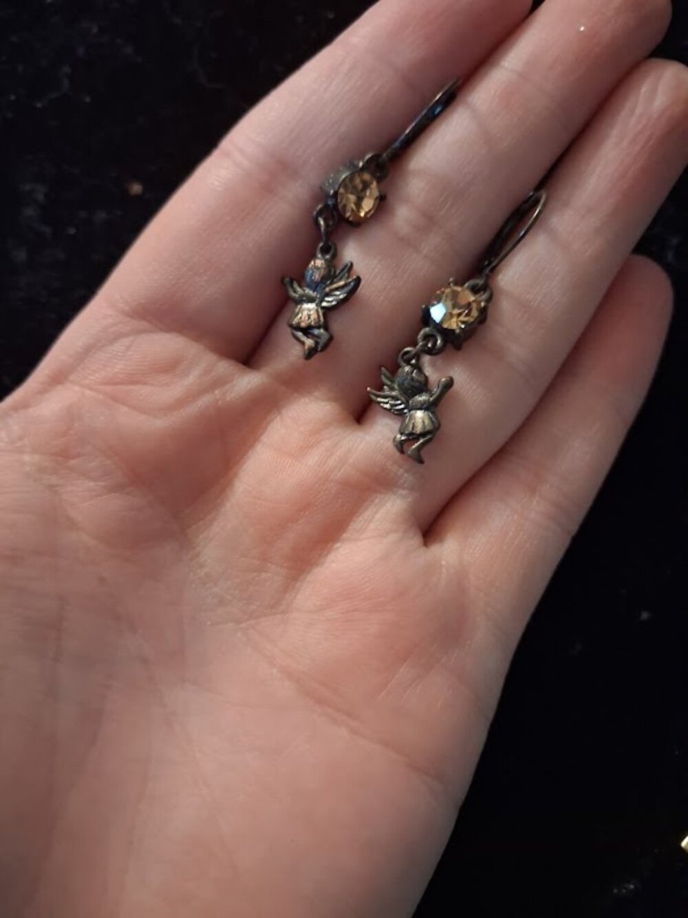 Unusual Yellow stoned Angel dangle earrings